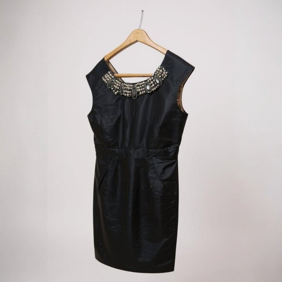 London Times Black Embellished Sheath Dress Size 12 - Pearl Neck Cocktail Party - Picture 7 of 12